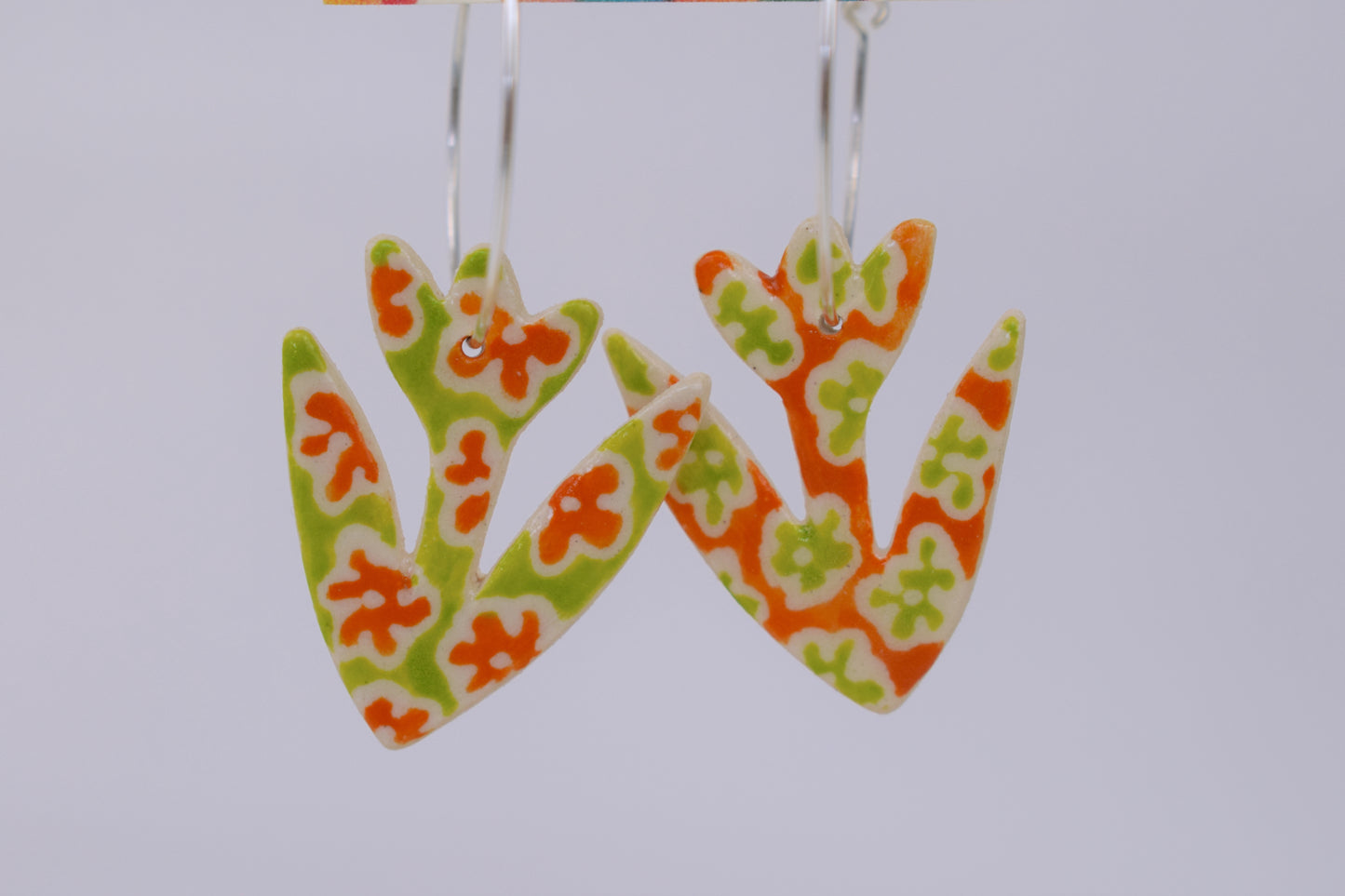 Green And Orange Floral Earrings