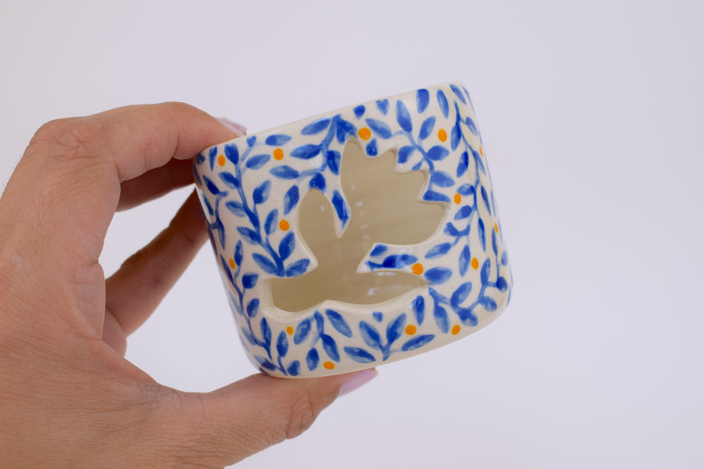 Blue Leaf Tea Light Holder