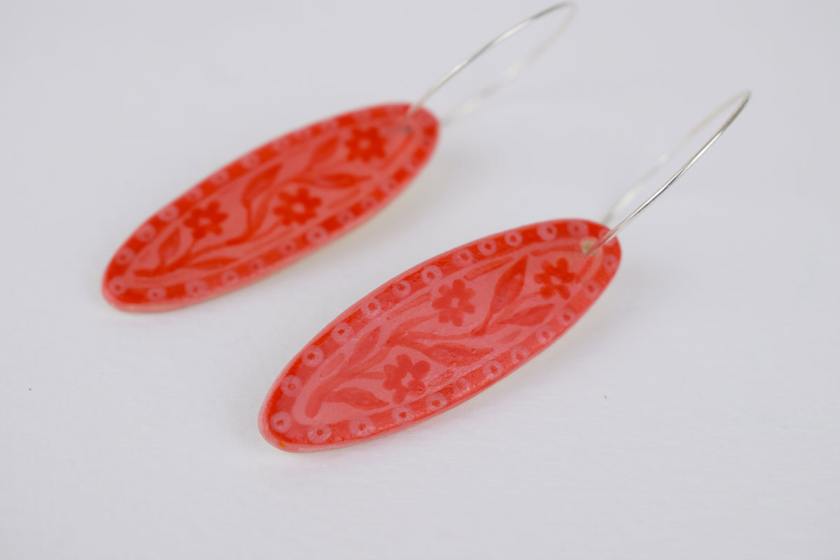 Pink and Red Oval Earrings