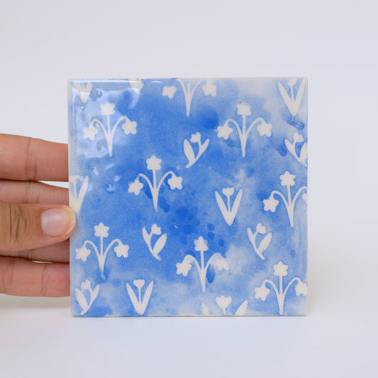 Blue Floral Silhouette Coaster