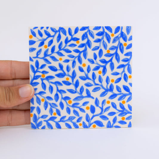 Blue Leaf Silhouette Coaster