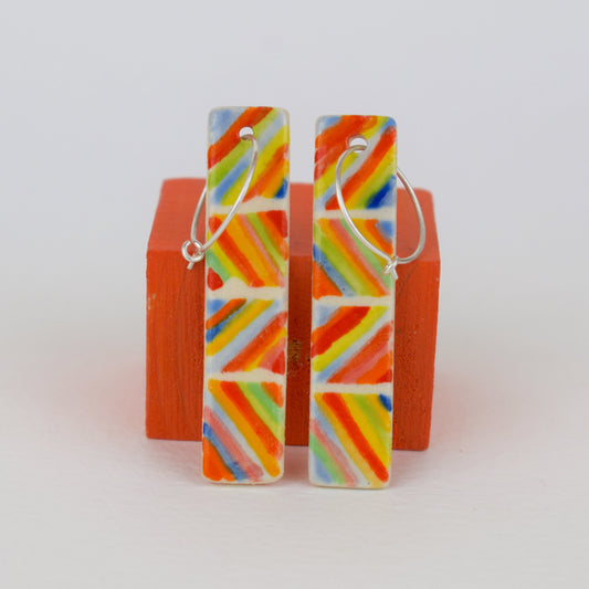 Multicoloured Stripe Rectangle Earrings