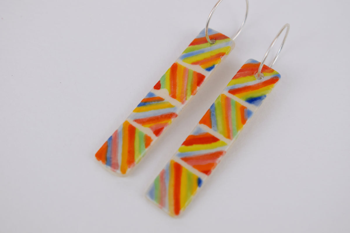 Multicoloured Stripe Rectangle Earrings