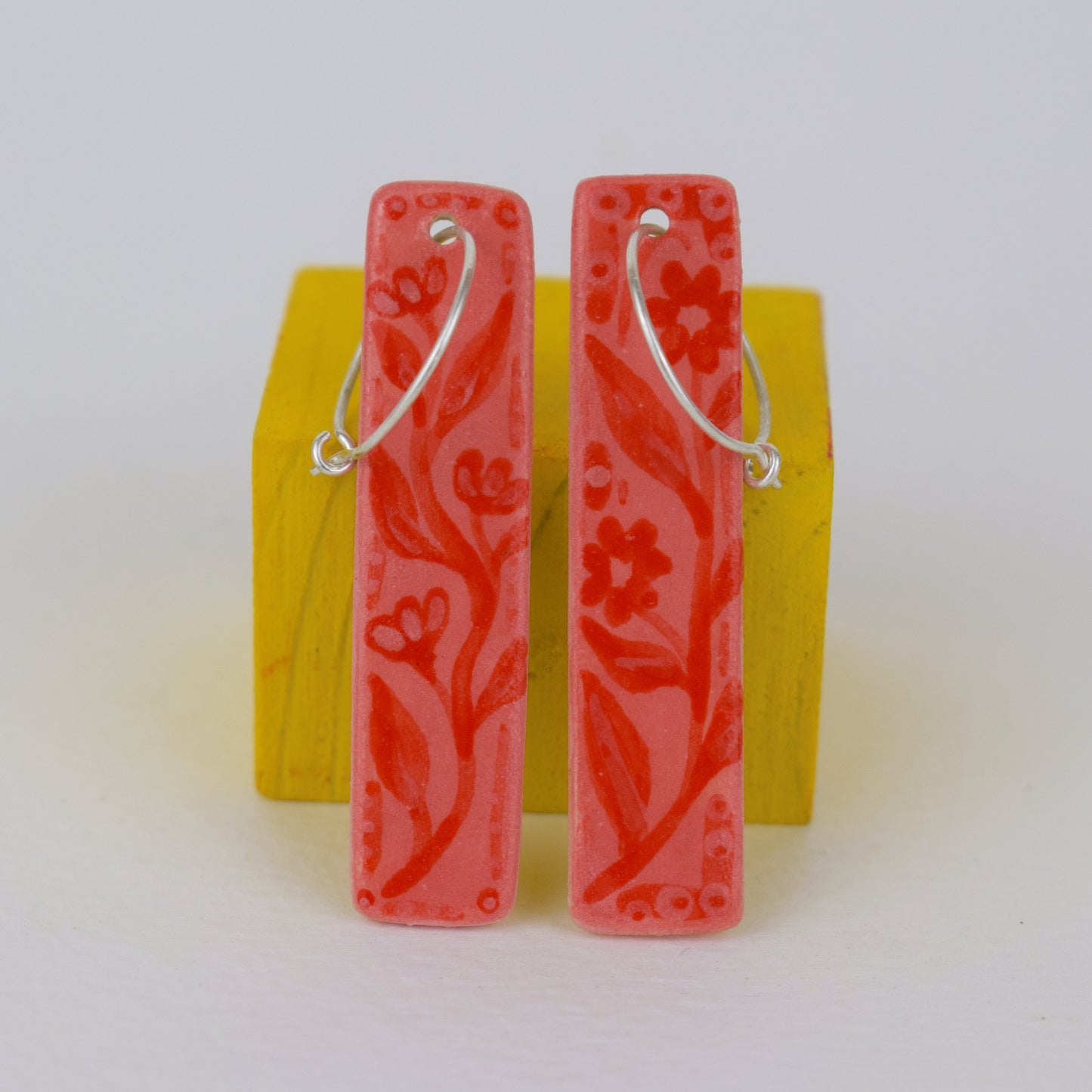 Red and Pink Floral Rectangle Earrings