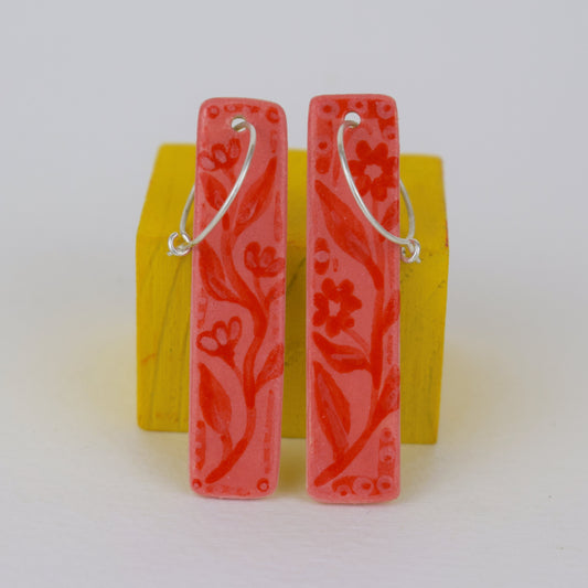 Red and Pink Floral Rectangle Earrings