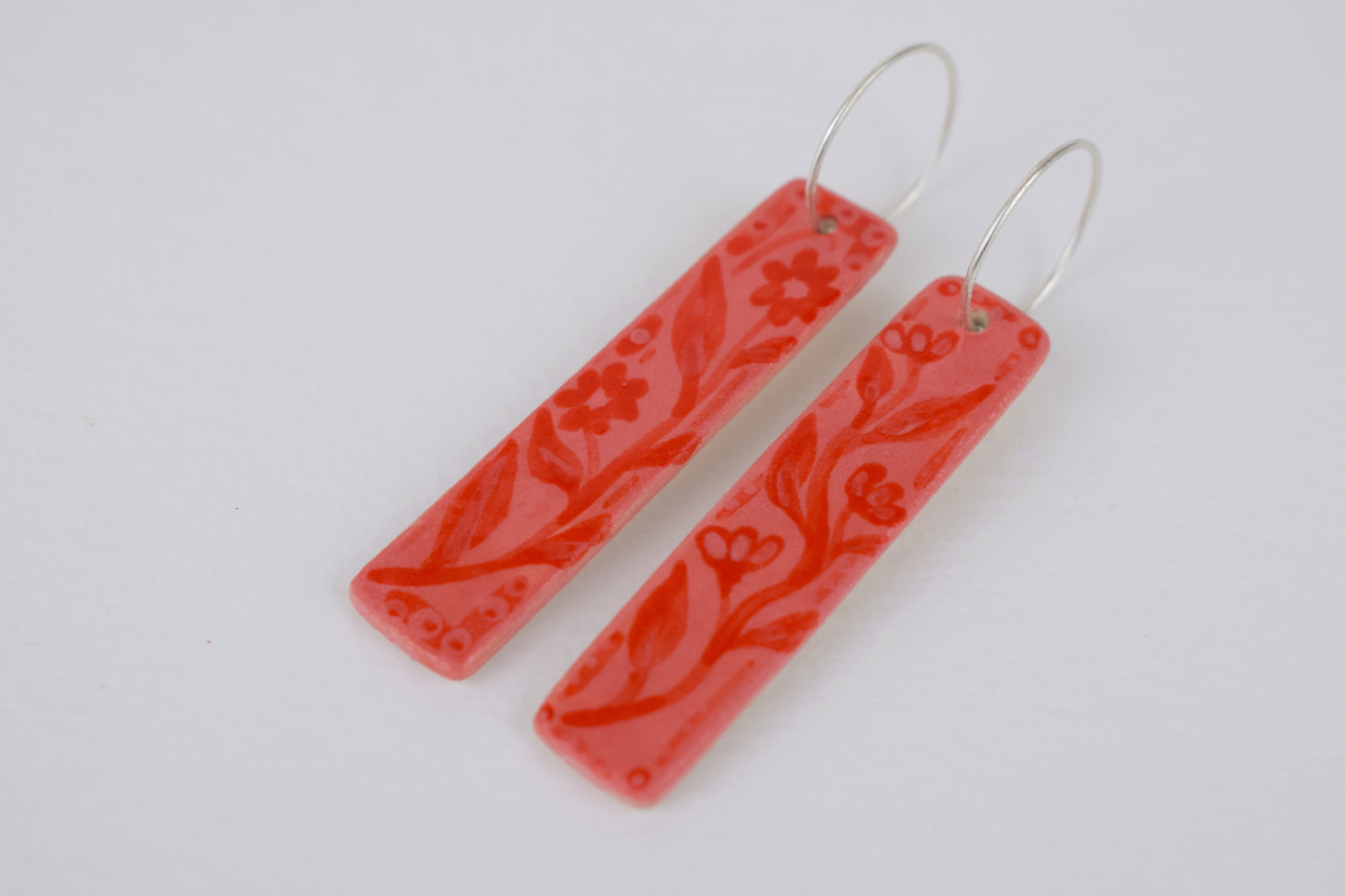 Red and Pink Floral Rectangle Earrings