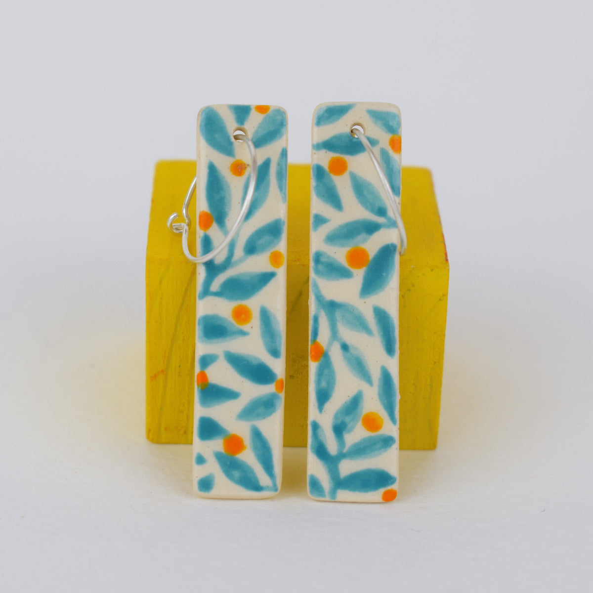 Turquoise Leaf Rectangle Earrings