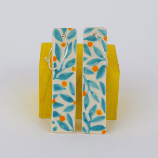 Turquoise Leaf Rectangle Earrings