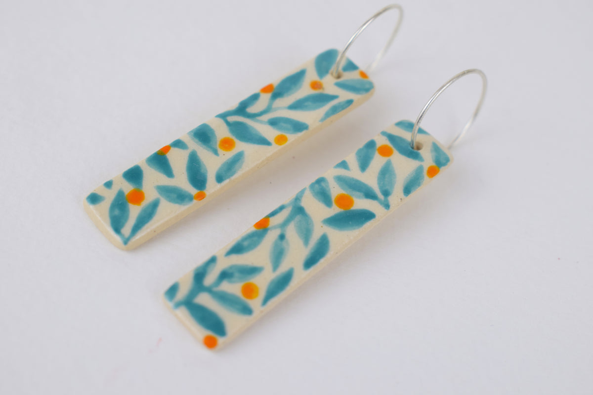 Turquoise Leaf Rectangle Earrings
