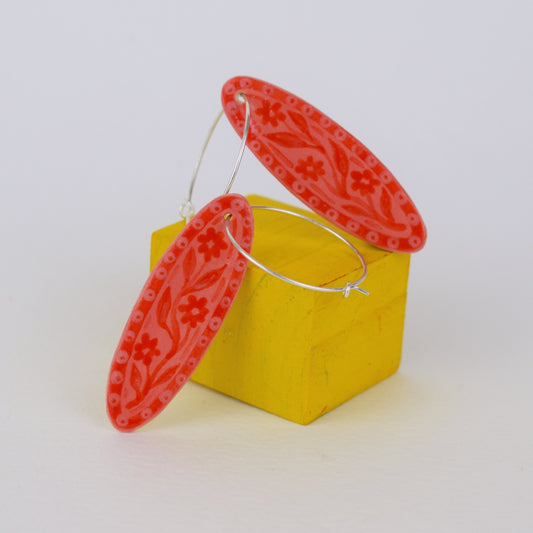Pink and Red Oval Earrings