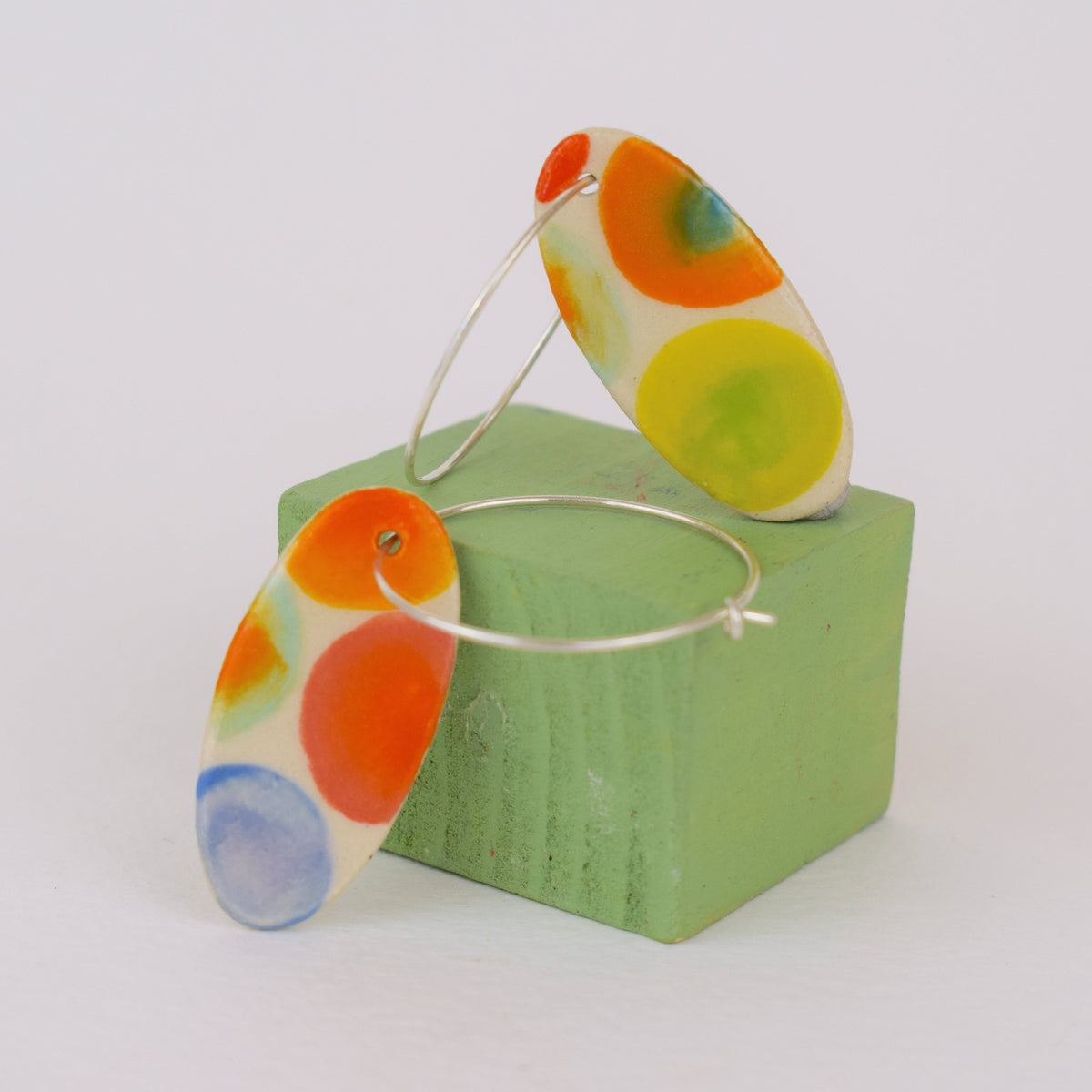 Multicoloured Spot Oval Earrings