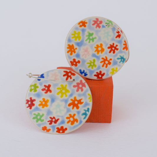 Multicoloured Blue Floral Earrings