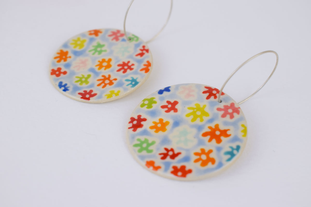 Multicoloured Blue Floral Earrings