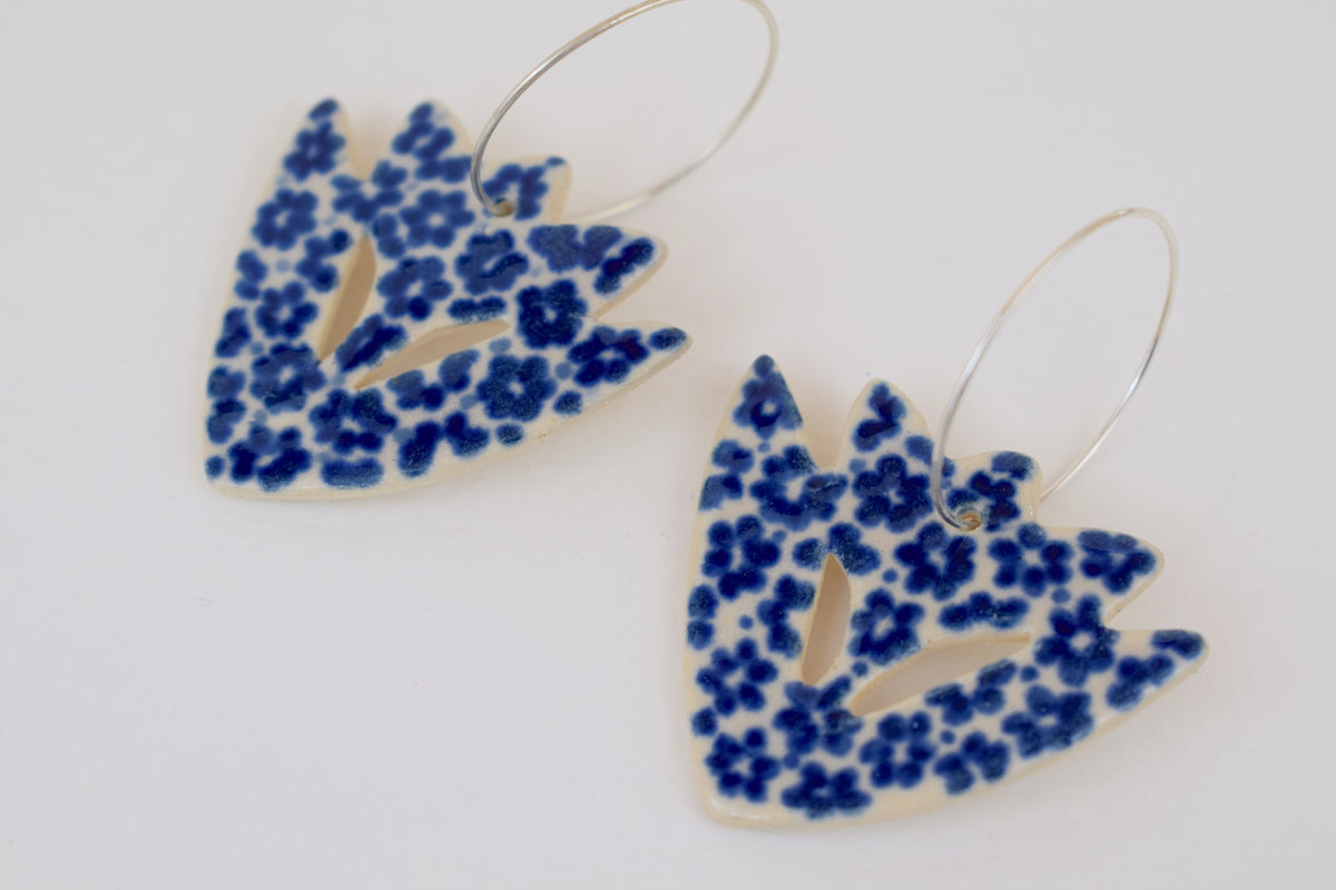 Blue Floral Tulip Earrings